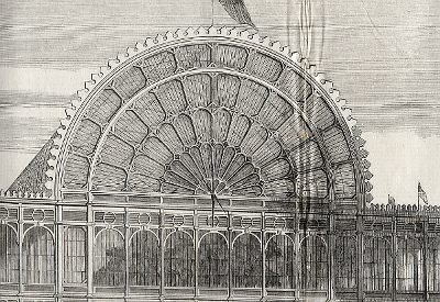 Exterior view of Shepherd's clock at Crystal Palace, 1851